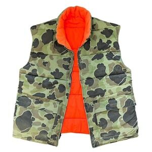 Vintage 80s Reversible Camouflage Hunting Outdoors Camo Orange Puffer Vest